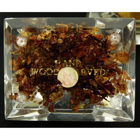 Vintage MCM Clear Lucite Prism Paperweight Lot Birds Canada Wood Carved - Picture 7 of 16